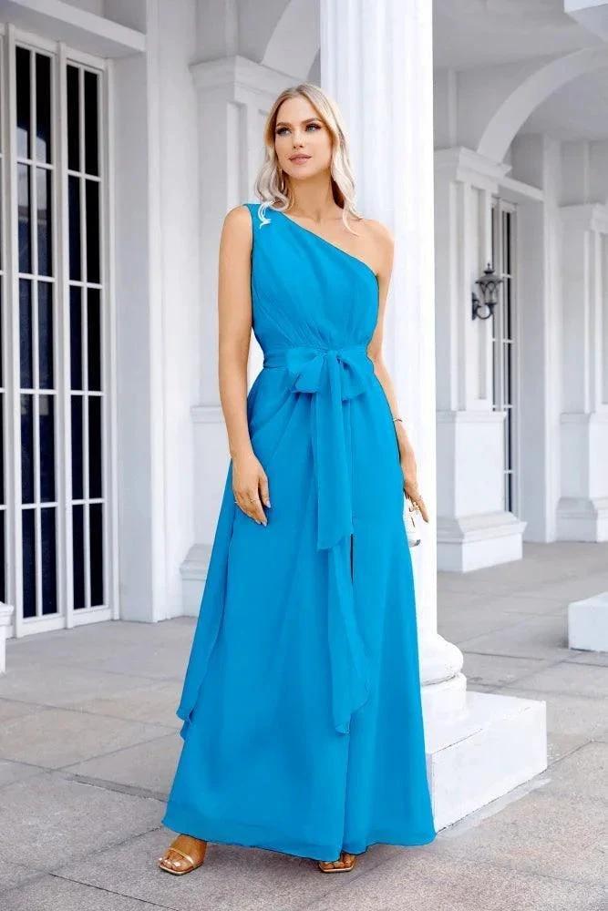 Ladies Chiffon One Shoulder Bridesmaid Evening Dress Wedding Party Evening Dress 28133