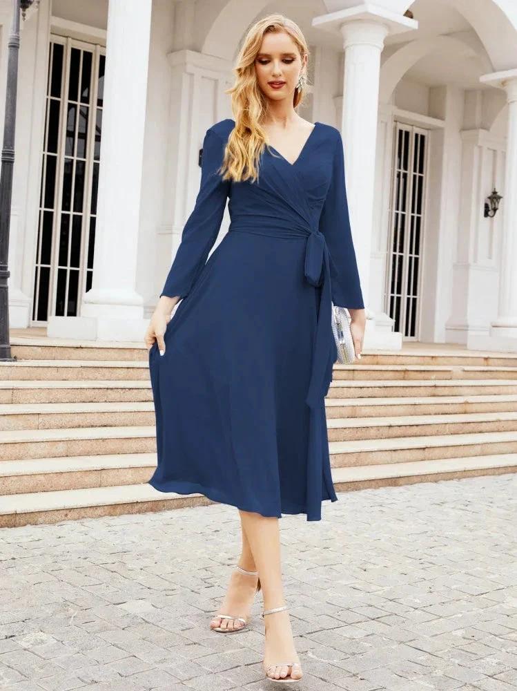 Bridesmaid Dress V-Back Waist Belt Mother of the Bride Wedding Guest SY28031