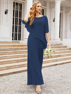 Sunnderly Formal Party Gown Dress Long Mother of The Bride Dresses with Ruffle Cape SY28026