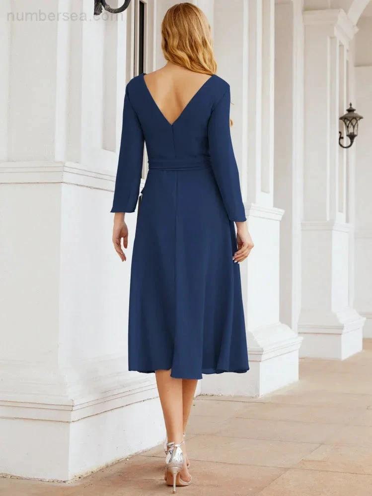 Bridesmaid Dress V-Back Waist Belt Mother of the Bride Wedding Guest SY28031