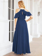 Numbersea Cold Shoulder Long Bridesmaid Dresses Side Slit Formal Prom Gowns Party Wedding 28070