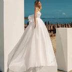 A-Line Bohemian Wedding Dresses Women's Sweetheart Spaghetti Strap Backless Vestido De Beaded Shiny Back Bowknot Robe De Mariee