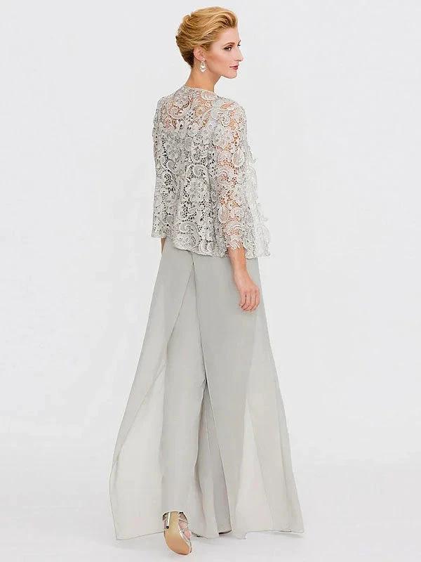 3 Piece Chiffon Square Neck Mother of the Bride Pantsuits with Jacket