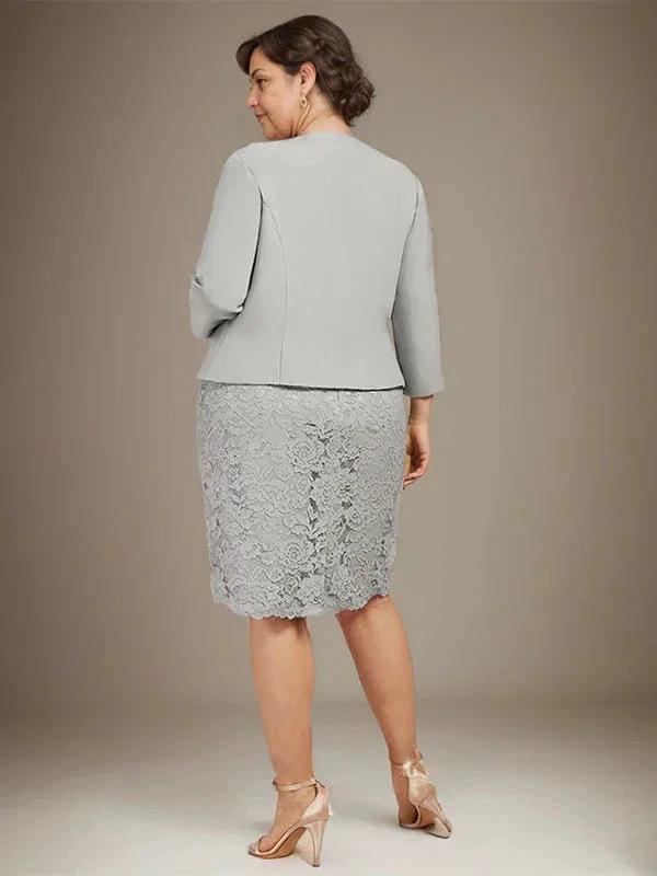 Sheath/Column Scoop Knee-Length Chiffon Lace Mother of the Bride Dress With Beading
