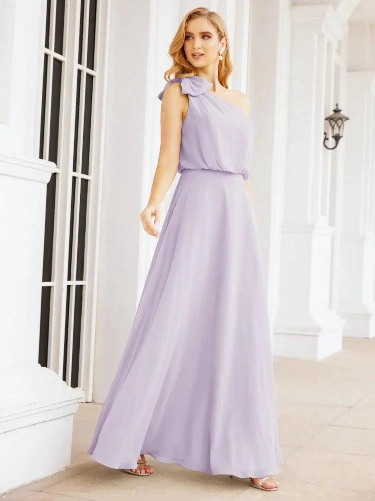 Numbersea Chiffon Ruffled One Shoulder Sleeveless Long Bride Dresses A-line Formal Evening Gown Side Split 28057