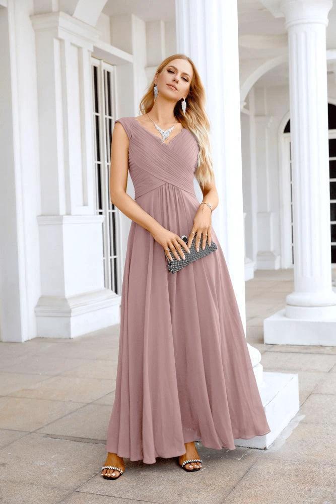 Ladies Chiffon V Neck Sleeveless Floor Length Bridesmaid Evening Dress Wedding Party Evening Dress 28126