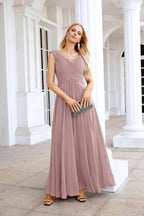 Ladies Chiffon V Neck Sleeveless Floor Length Bridesmaid Evening Dress Wedding Party Evening Dress 28126