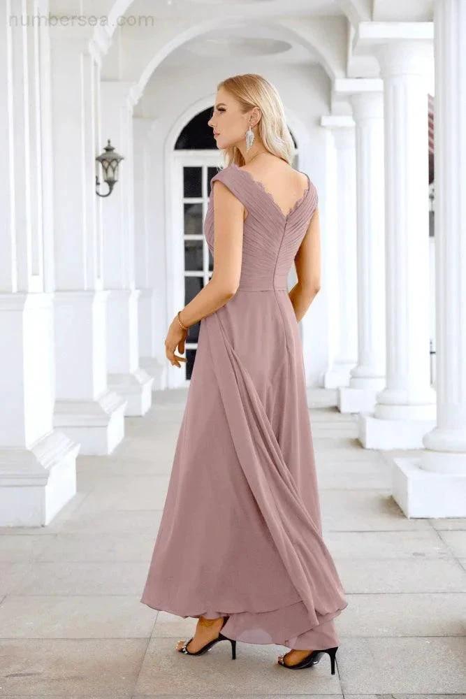Ladies Chiffon V Neck Sleeveless Floor Length Bridesmaid Evening Dress Wedding Party Evening Dress 28126