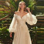 Elegant Sweetheart Neck Puff Long Sleeves Wedding Dress For Women 2023 Backless Tulle Bridal Gown Classic Robe