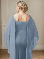Sheath Scoop Floor-Length Chiffon Mother of the Bride Dress With Cascading Ruffles