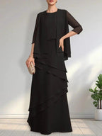 Sheath Scoop Floor-Length Chiffon Mother of the Bride Dress