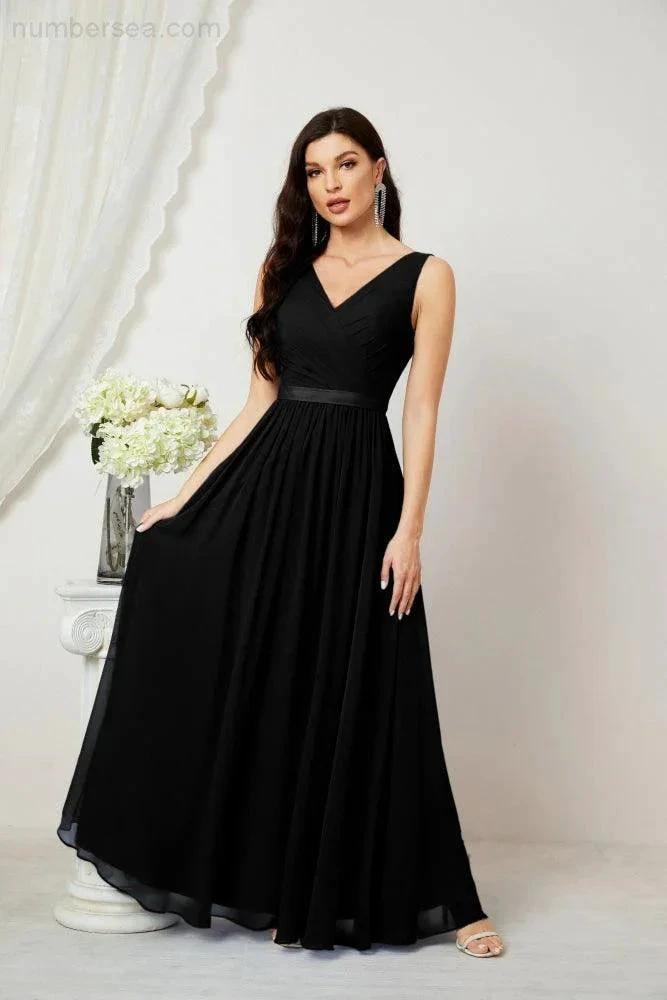 Women's Chiffon Long Bridesmaid Dresses A line Sleeveless Formal Prom Gown for Evening Party Homecoming Dresses 2808