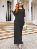Sunnderly Formal Party Gown Dress Long Mother of The Bride Dresses with Ruffle Cape SY28026