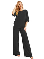 Sunnderly Elegant 2 Piece Mother of The Bride Dress Plus Size Pant Suits Ruffle Layers Sliver Housecoat SY28064
