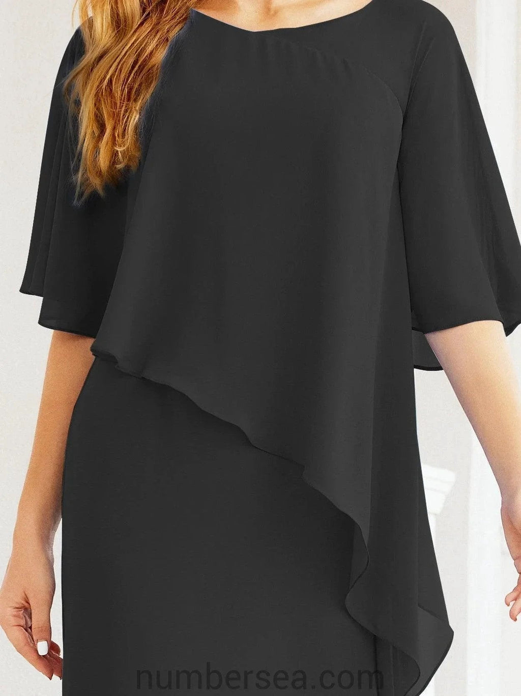 Sunnderly Formal Party Gown Dress Long Mother of The Bride Dresses with Ruffle Cape SY28026