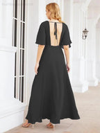 Numbersea V-Neck Bridesmaid Dress Chiffon Long Open Back Formal Dresses for Women Party Evening 28067