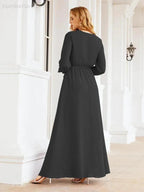 Sunnderly Women's Chiffon Bridesmaid Dress A line Long Sleeves Formal Evening Prom Gown for Wedding Guest SY28032