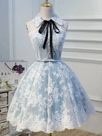 Cute Halter Homecoming Dresses with Lace Appliques