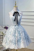 Cute Halter Homecoming Dresses with Lace Appliques
