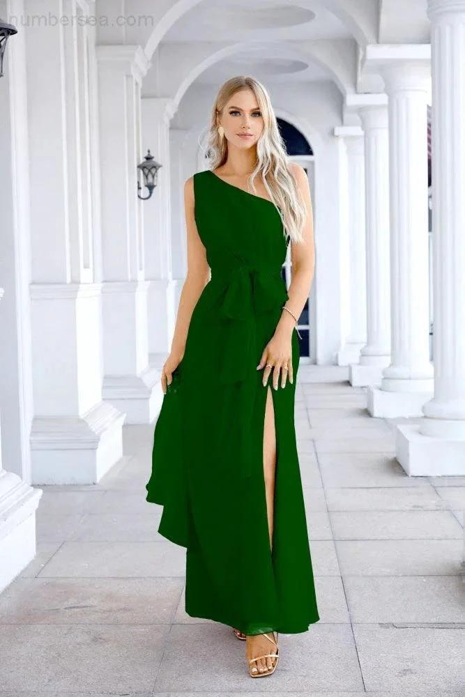 Ladies Chiffon One Shoulder Bridesmaid Evening Dress Wedding Party Evening Dress 28133