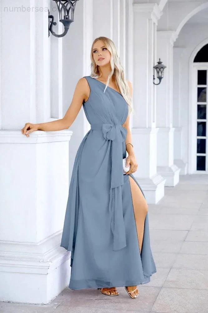 Ladies Chiffon One Shoulder Bridesmaid Evening Dress Wedding Party Evening Dress 28133