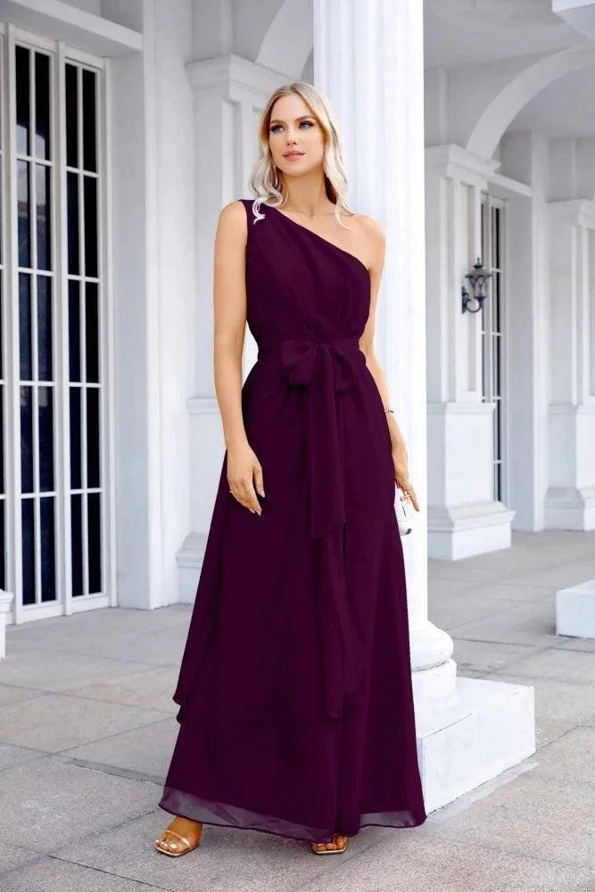 Ladies Chiffon One Shoulder Bridesmaid Evening Dress Wedding Party Evening Dress 28133