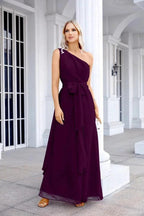 Ladies Chiffon One Shoulder Bridesmaid Evening Dress Wedding Party Evening Dress 28133