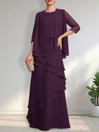 Sheath Scoop Floor-Length Chiffon Mother of the Bride Dress