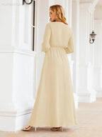 Sunnderly Women's Chiffon Bridesmaid Dress A line Long Sleeves Formal Evening Prom Gown for Wedding Guest SY28032