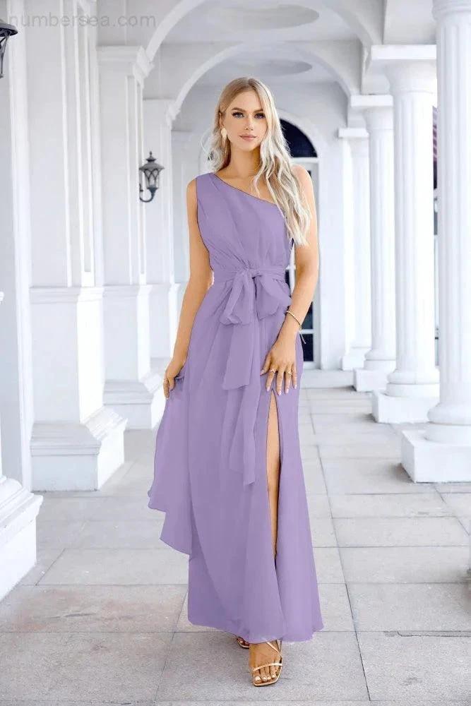 Ladies Chiffon One Shoulder Bridesmaid Evening Dress Wedding Party Evening Dress 28133