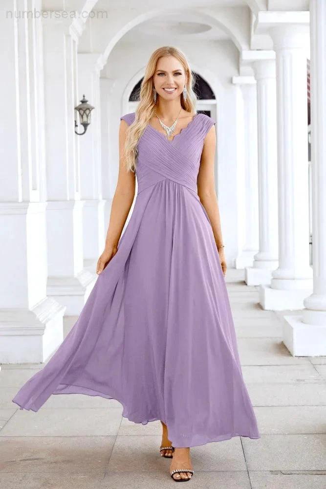 Ladies Chiffon V Neck Sleeveless Floor Length Bridesmaid Evening Dress Wedding Party Evening Dress 28126