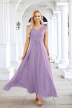 Ladies Chiffon V Neck Sleeveless Floor Length Bridesmaid Evening Dress Wedding Party Evening Dress 28126