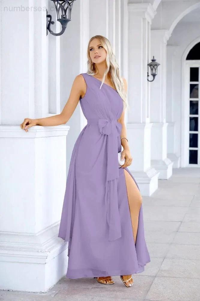 Ladies Chiffon One Shoulder Bridesmaid Evening Dress Wedding Party Evening Dress 28133