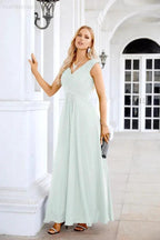 Ladies Chiffon V Neck Sleeveless Floor Length Bridesmaid Evening Dress Wedding Party Evening Dress 28126