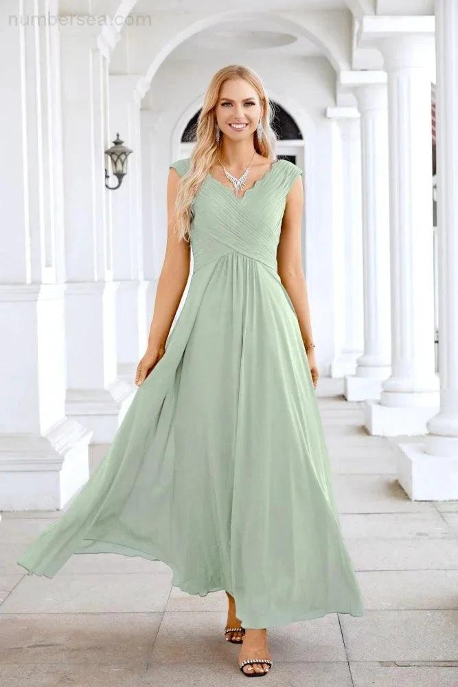 Ladies Chiffon V Neck Sleeveless Floor Length Bridesmaid Evening Dress Wedding Party Evening Dress 28126