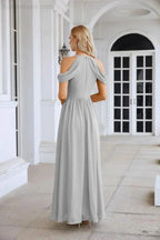 Ladies Chiffon Off Shoulder Swing Sleeve Front Slit Bridesmaid Evening Dress Wedding Party Evening Dress 28117