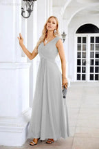 Ladies Chiffon V Neck Sleeveless Floor Length Bridesmaid Evening Dress Wedding Party Evening Dress 28126