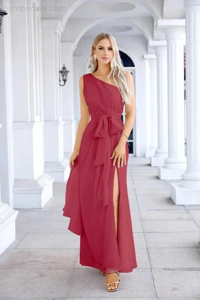 Ladies Chiffon One Shoulder Bridesmaid Evening Dress Wedding Party Evening Dress 28133