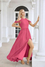 Ladies Chiffon Off Shoulder Swing Sleeve Front Slit Bridesmaid Evening Dress Wedding Party Evening Dress 28117