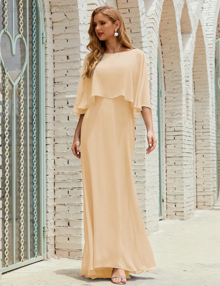 Sunnderly  Bridesmaid Dress Women Long Sleeve V-Neck Chiffon Formal Wedding Party Dress SY28018