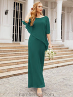 Sunnderly Formal Party Gown Dress Long Mother of The Bride Dresses with Ruffle Cape SY28026
