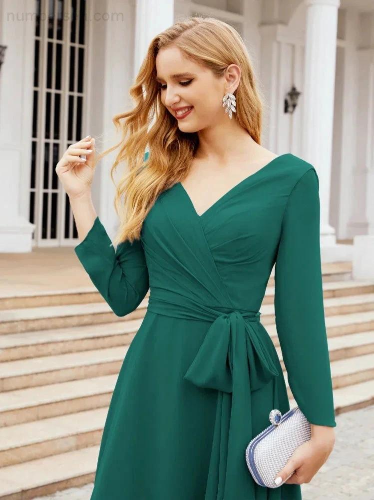 Bridesmaid Dress V-Back Waist Belt Mother of the Bride Wedding Guest SY28031