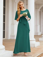 Sunnderly Formal Party Gown Dress Long Mother of The Bride Dresses with Ruffle Cape SY28026