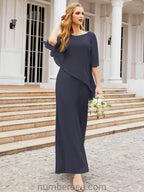Sunnderly Formal Party Gown Dress Long Mother of The Bride Dresses with Ruffle Cape SY28026
