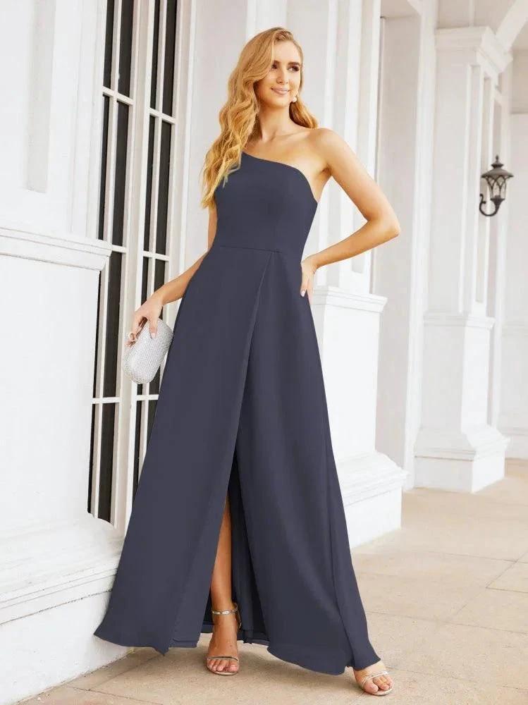 Numbersea Women's One Shoulder Formal Prom Gowns for Mother of The Bride Side Slit Bridesmaid Dresses 28052