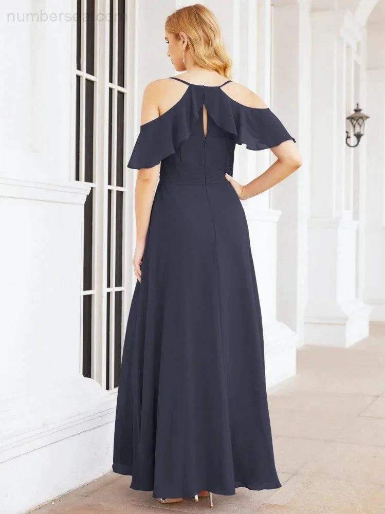 Numbersea Cold Shoulder Long Bridesmaid Dresses Side Slit Formal Prom Gowns Party Wedding 28070