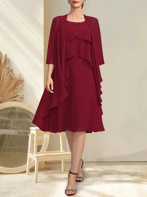 A-line Scoop Knee-Length Chiffon Mother of the Bride Dress With Beading