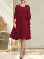 A-line Scoop Knee-Length Chiffon Mother of the Bride Dress With Beading