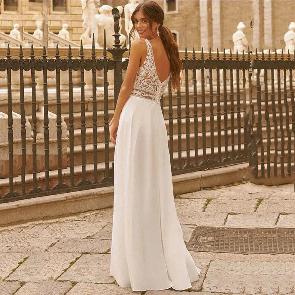 Sweetheart Wedding Dresses for Woman Lace Appliques Boho Bridal Gowns Slit Sleeveless Boho vestidos de novia boda civil