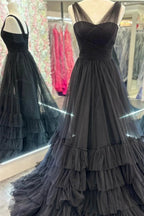Mariam |A line Illusion V Neck Layers Tulle Prom Dress